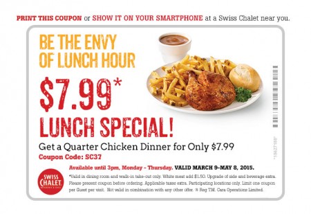 Swiss Chalet $7.99 Lunch Special Coupon (Until May 8)