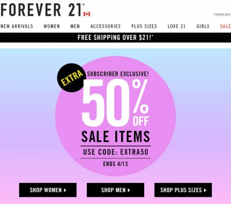 Forever 21 Sale on Sale - Extra 50 Off Sale Items Promo Code (Until Apr 13)