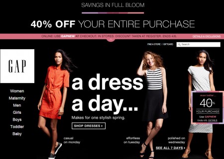 GAP 40 Off Your Entire Purchase Promo Code (Apr 3-6)