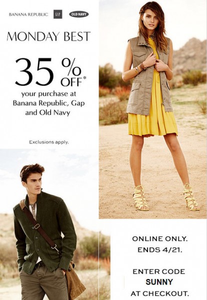 GAP, Banana Republic, and Old Navy 35 Off Your Purchase Promo Code (Apr 20-21)