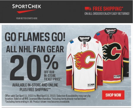 Sport Check Go Flames Go! 20 Off All NHL Fan Gear + Free Shipping (Apr 11-16)