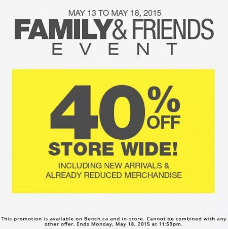Bench Family & Friends Sale - 40 Off Sitewide (May 13-18)