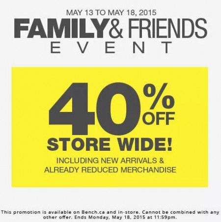 Bench Family & Friends Sale - 40 Off Sitewide (May 13-18)