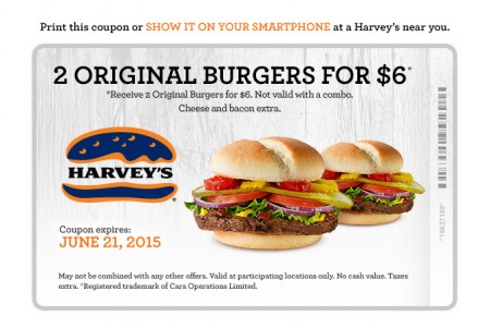 Harvey's 2 Original Burgers for $6 Coupon (Until June 21)