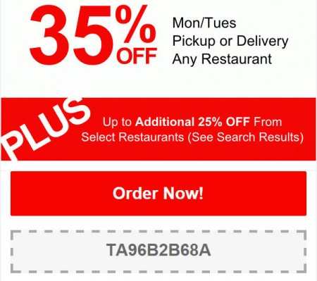 TasteAway Promo Code - 35 Off Any Restaurant Pickup or Delivery (May 11-12)