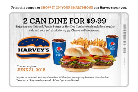 Harvey's 2 Can Dine for $9.99 Coupon (Until June 21)