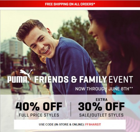 PUMA Friends & Family Event - 40 Off Full Price Styles + Extra 30 Off Sale Styles + Free Shipping (Until June 8)