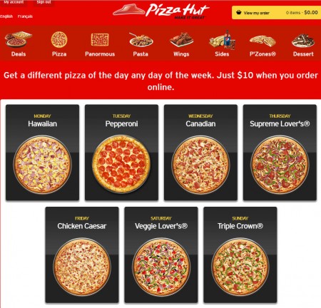 Pizza Hut 10 Of The Day Online Only