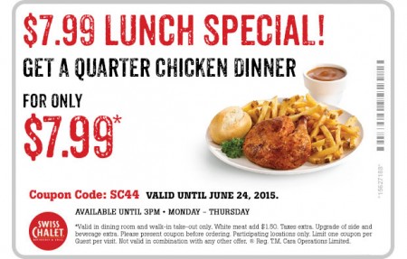 Swiss Chalet $7.99 Lunch Special Coupon (Until June 24)