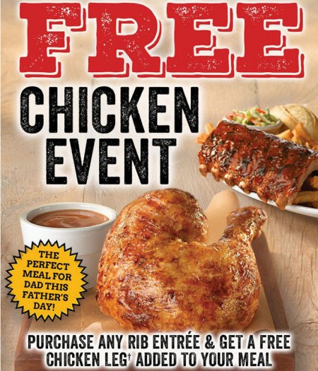 Swiss Chalet Free Chicken Event - Free Chicken Leg with Any Rib Entrée Purchase (June 18-28)