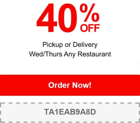 TasteAway Promo Code - 40 Off Any Restaurant Pick-up or Delivery Order (June 24-25)