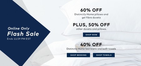 TheBay.com Flash Sale - 60 Off Distinctly Home Pillows and Duvets, 40 Off Bed Linens and Bath Towels (June 10)