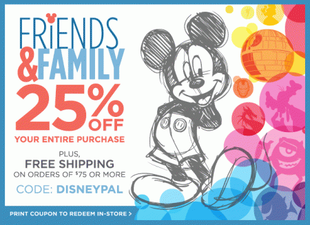 Disney Store Friends & Family Sale - 25 Off Your Purchase (July 16-19)