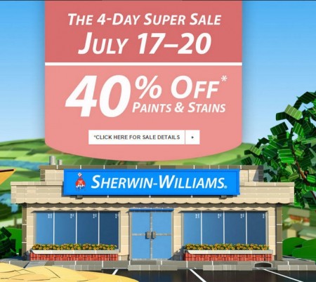 Sherwin-Williams 4-Day Super Sale - 40 Off Paints and Stains + $10 Off $50 Purchase Coupon (July 17-20)