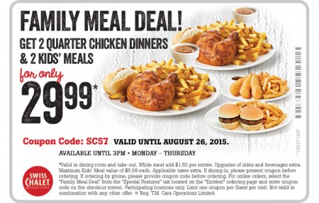 Swiss Chalet $29.99 Family Meal Deal Coupon (Until Aug 26)
