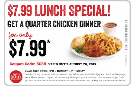 Swiss Chalet $7.99 Lunch Special Coupon (Until Aug 26)