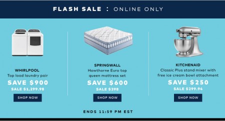 TheBay Flash Sale - $900 Off Whirlpool Laundry, $600 Off Springwall Mattress Set, and $250 Off KitchenAid Mixer (July 22)