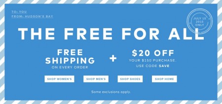 TheBay Flash Sale - Free Shipping on All Orders + $20 Off $150 Purchase (July 15)