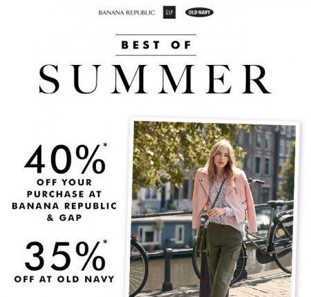 Gap & Banana Republic 40 Off Entire Purchase, and 35 Off at Old Navy (Aug 16-17)