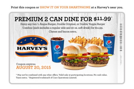 Harvey's Premium 2 Can Dine for $11.99 Coupon (Until Aug 20)