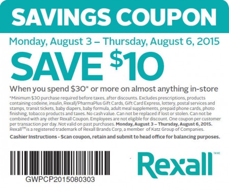 Rexal $10 Off When you Spend $30 Coupon (Aug 3-6)