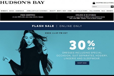 Hudson's Bay Flash Sale - 30 Off Dresses, Suit Separates, Hosiery, Lingerie and Sleepwear (Sept 16)