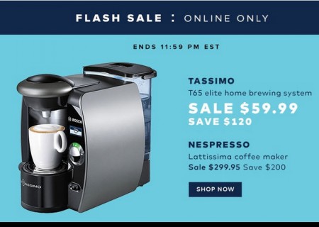 Hudson's Bay Flash Sale - $59.99 for Tassimo T65 Elite Home Brewing System - Save $120 (Sept 30)