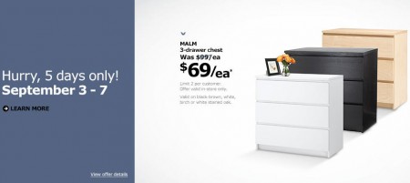 IKEA $69 for 3-Drawer Chest - Was $97 (Sept 3-7)