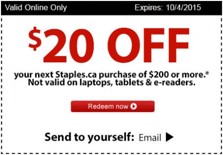 Staples $20 Off Your $200 Purchase Coupon (Until Oct 4)