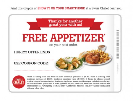 Swiss Chalet Free Appetizer Coupon (Until Sept 30)