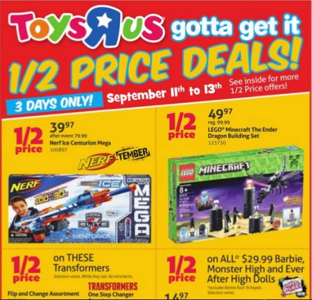 Toys R Us Half Price Deals (Sept 11-13)