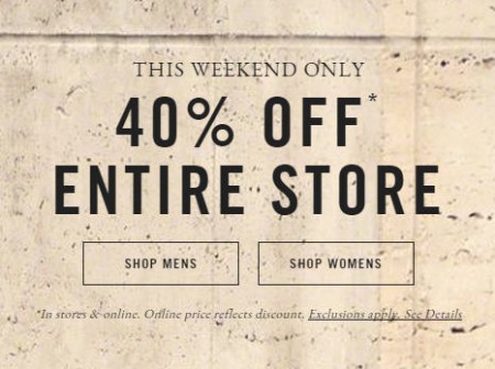 Abercrombie & Fitch 40 Off Entire Store and Online (Oct 8-12)