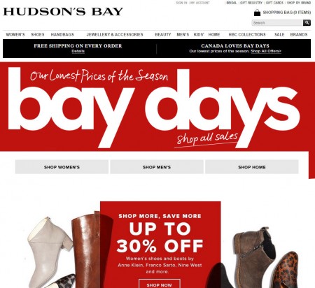 Hudson's Bay Bay Days - Lowest Prices of the Season