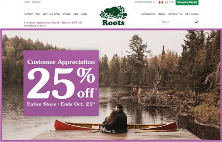 Roots Customer Appreciation - 25 Off Entire Store (Oct 22-25)