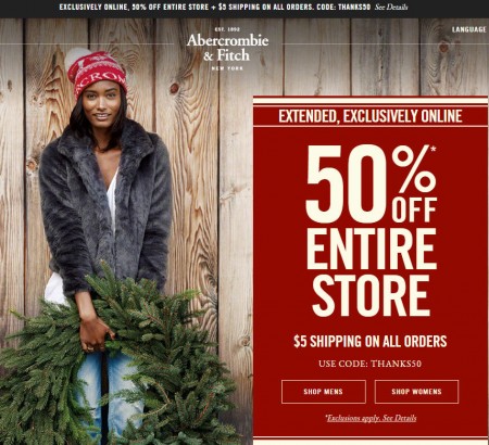 Abercrombie & Fitch 50 Off Sitewide + $5 Shipping All Orders