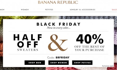 Banana Republic Black Friday - 50 Off Sweaters & 40 Off the Rest of Your Purchase (Nov 26-27)