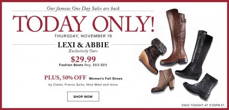 Hudson's Bay One Day Sales - $29.99 for Lexi & Abbie Fashion Boots - Save up to 66 Off (Nov 19)