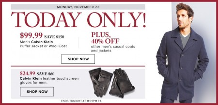 Hudson's Bay One Day Sales - $99.99 for Men's Calvin Klein Puffer Jacket or Wool Jacket - Save $150 (Nov 23)