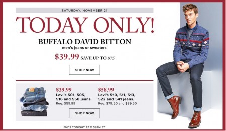 Hudson's Bay One Day Sales - Save up to 65 Off Buffalo David Bitton Men's Jeans or Sweaters (Nov 21)