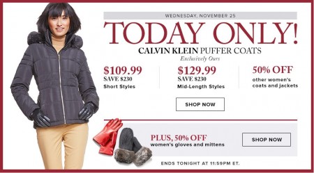 Hudson's Bay One Day Sales - Up to 68 Off Calvin Klein Buffer Coats (Nov 25)