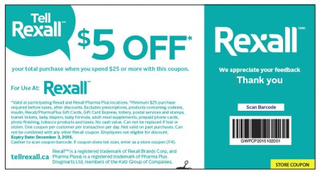 Rexall $5 Off Coupon When you Spend $25 (Until Dec 3)