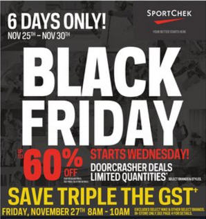 Sport Chek Black Friday Sale - Doorcrashers up to 60 Off (Nov 25 - 30)