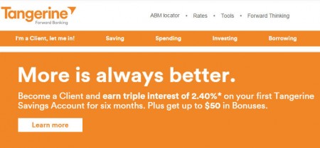 Tangerine Bank FREE $50 Sign-Up Bonus + Earn Triple Interest of 2.40 (Until Dec 31)