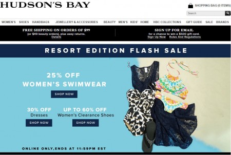 TheBay.com Flash Sale - 25 Off Women's Swimwear, 30 Off Dresses, Up to 60 Off Clearance Shoes (Nov 11)