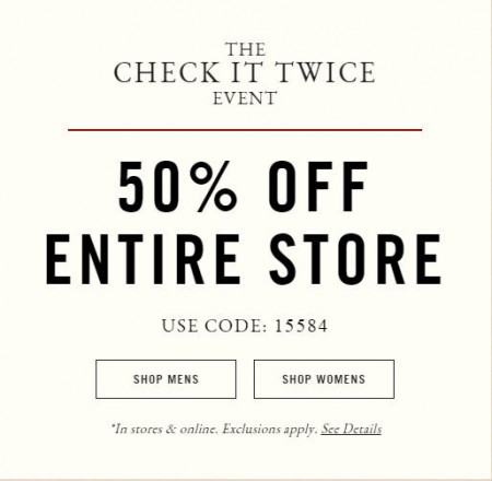 Abercrombie & Fitch 50 Off Entire Store and Online (Dec 18-22)