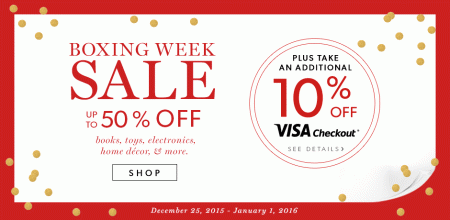 Chapters Indigo Boxing Week Sale - Up to 50 Off + Extra 10 Off with Visa Checkout (Dec 25 - Jan 1)