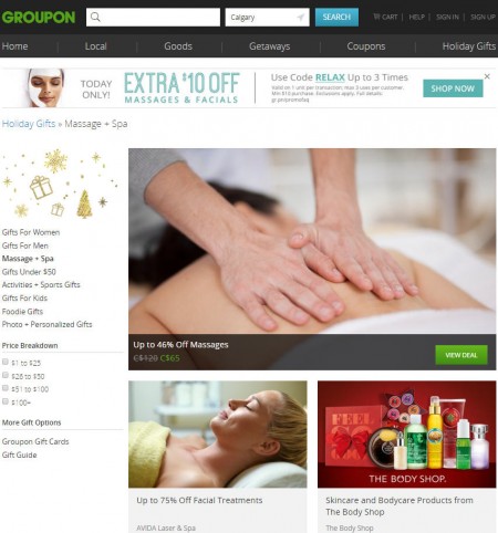 GROUPON Today Only - Extra $10 Off Massages and Facials Promo Code (Dec 21)