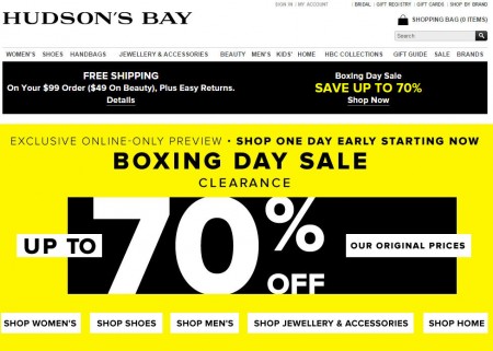 Hudson's Bay Boxing Day Starts Early at TheBay.com (Dec 25-26)