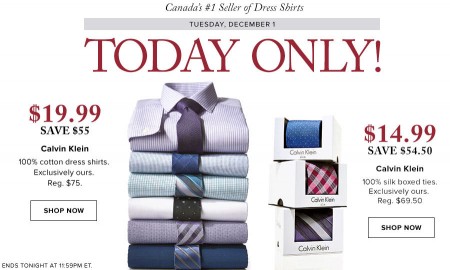 Hudson's Bay One Day Sales - $19.99 for Calvin Klein Dress Shirts - Save 73 Off (Dec 1)