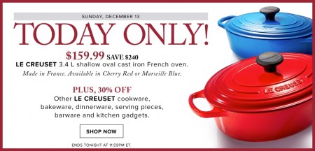 Hudson's Bay Today Only - $159 for Le Creuset Cast Iron French Oven - Save $240 (Dec 13)